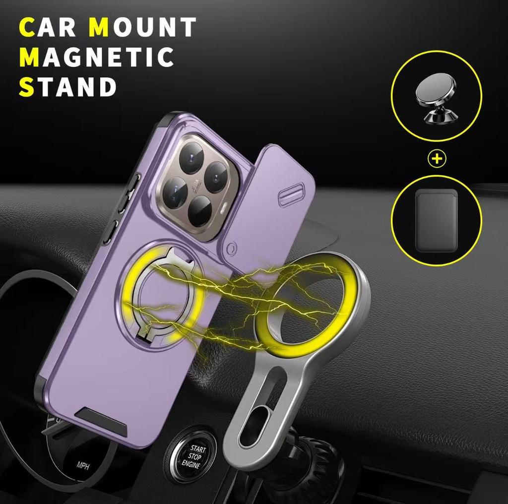 Armor Shockproof Magnetic Ring Stand Holder Phone Case For Xiaomi 15T 15T Pro Luxury Orange Purple Camera Flip Protection Cover