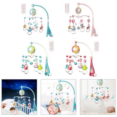 Baby Musical Crib Mobile Hanging Rattles and Remote Control Music Box with Music Night Lights for Boy Girl 0-24 Month