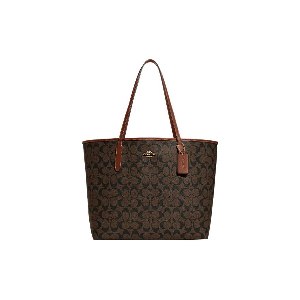 Coach City 33 Classic Monogram Snap Closure Tote Bag Women Tote Brown Mahogany 5696-IMW6S
