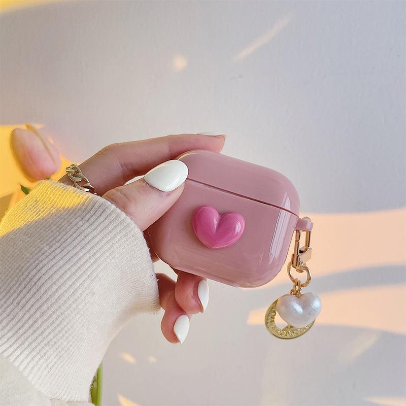 Pink Girl Heart Apple Bluetooth Headset Cover For Airpods 1 Generation 2 Generation 3 Generation Airpods Pro Silicone