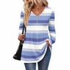Women's Casual Fashion V-Neck Button Striped Long Sleeve Top