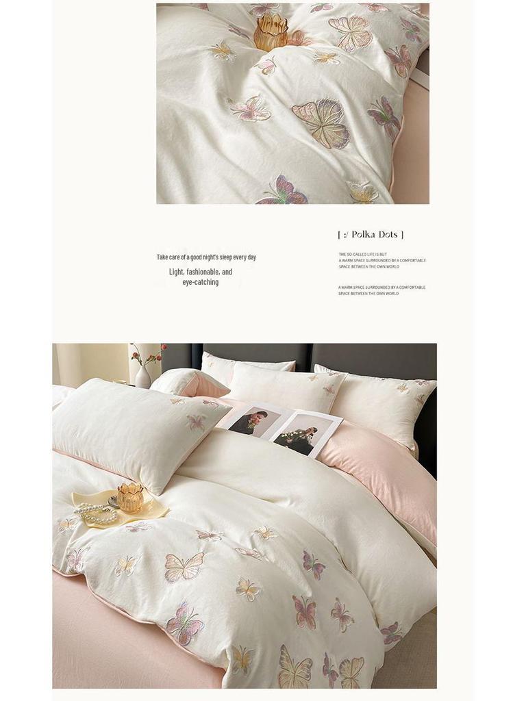 G5Z Light Luxury Embroidery Soft Cotton Bedding Set - Duvet Cover, Fitted Sheet, and Pillowcases.