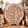 Cute Kitten Cat Wooden Puzzle Brain Burning Unique Irregular Puzzle Cat-shaped Jigsaw  For Adults