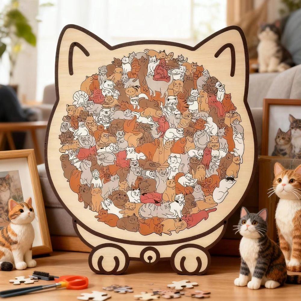Cute Kitten Cat Wooden Puzzle Animal Puzzle Unique Irregular Puzzle  Children's Toy