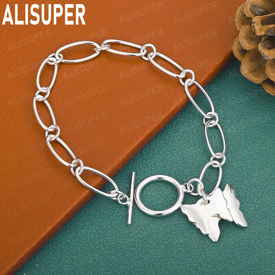 Exquisite 925 Sterling Silver Double Butterfly Side Chain Charming Bracelet Gift Jewelry 20CM