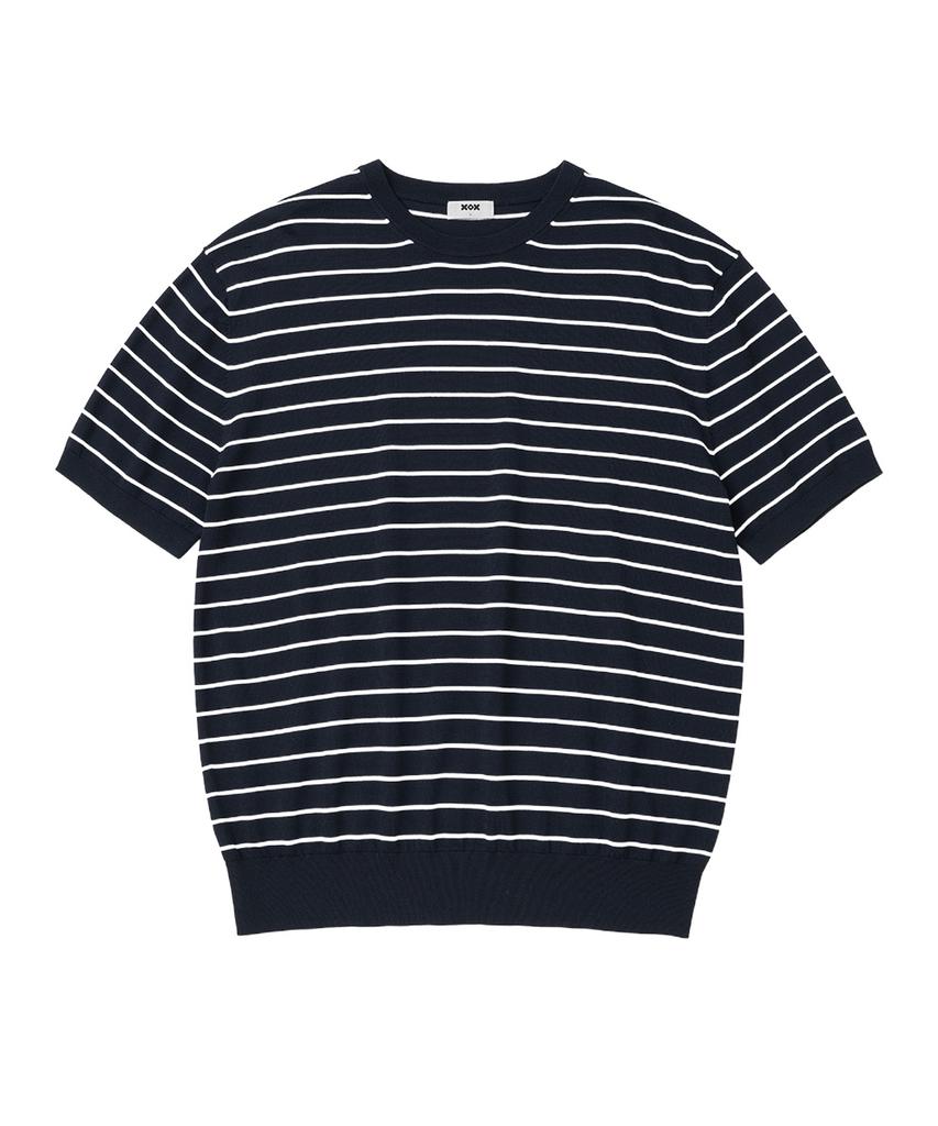 XOX Basic Cool Round Crop Short Sleeve Knit [Navy St]
