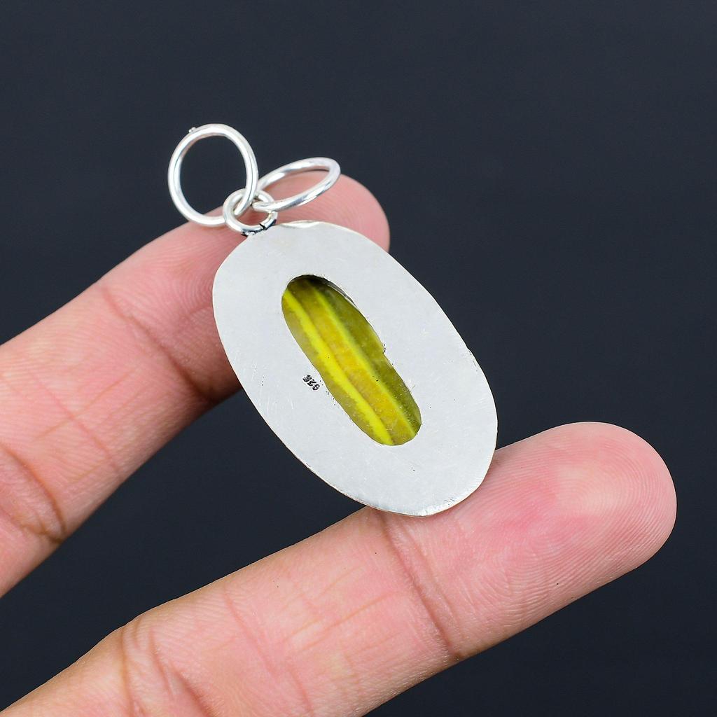 Daughters Day Deal Sterling Silver Oval Natural Bumblebee Jasper Sister Pendant