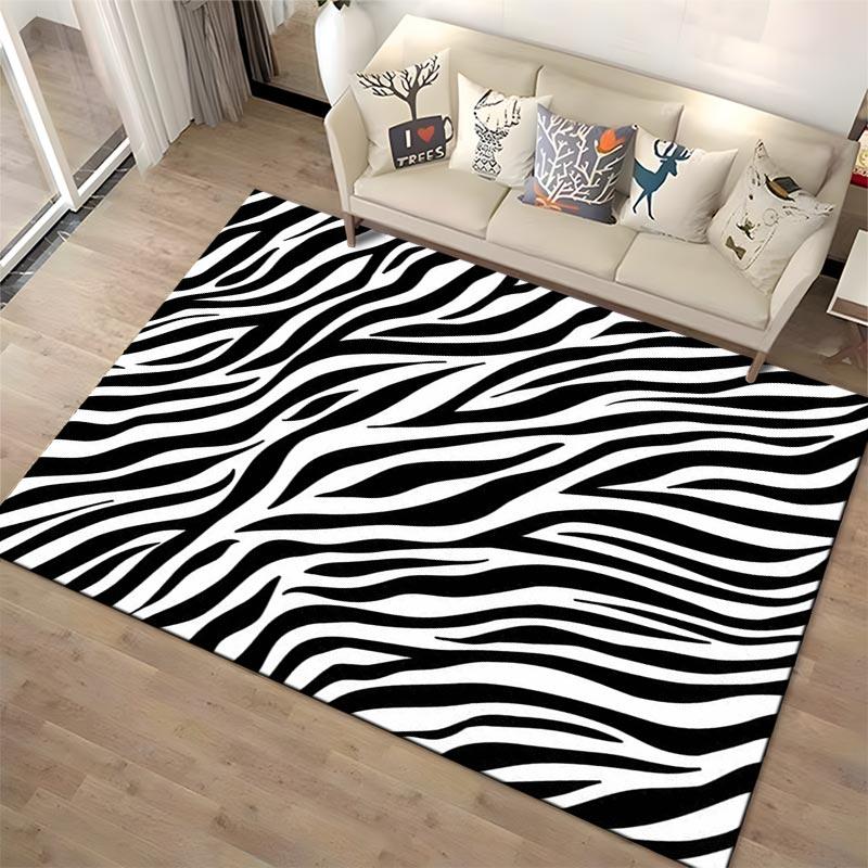 Modern Zebra Stripe Black and White Area Rug for Living Room Decor Suitable for use as an anti-slip for living room bedroom sofas