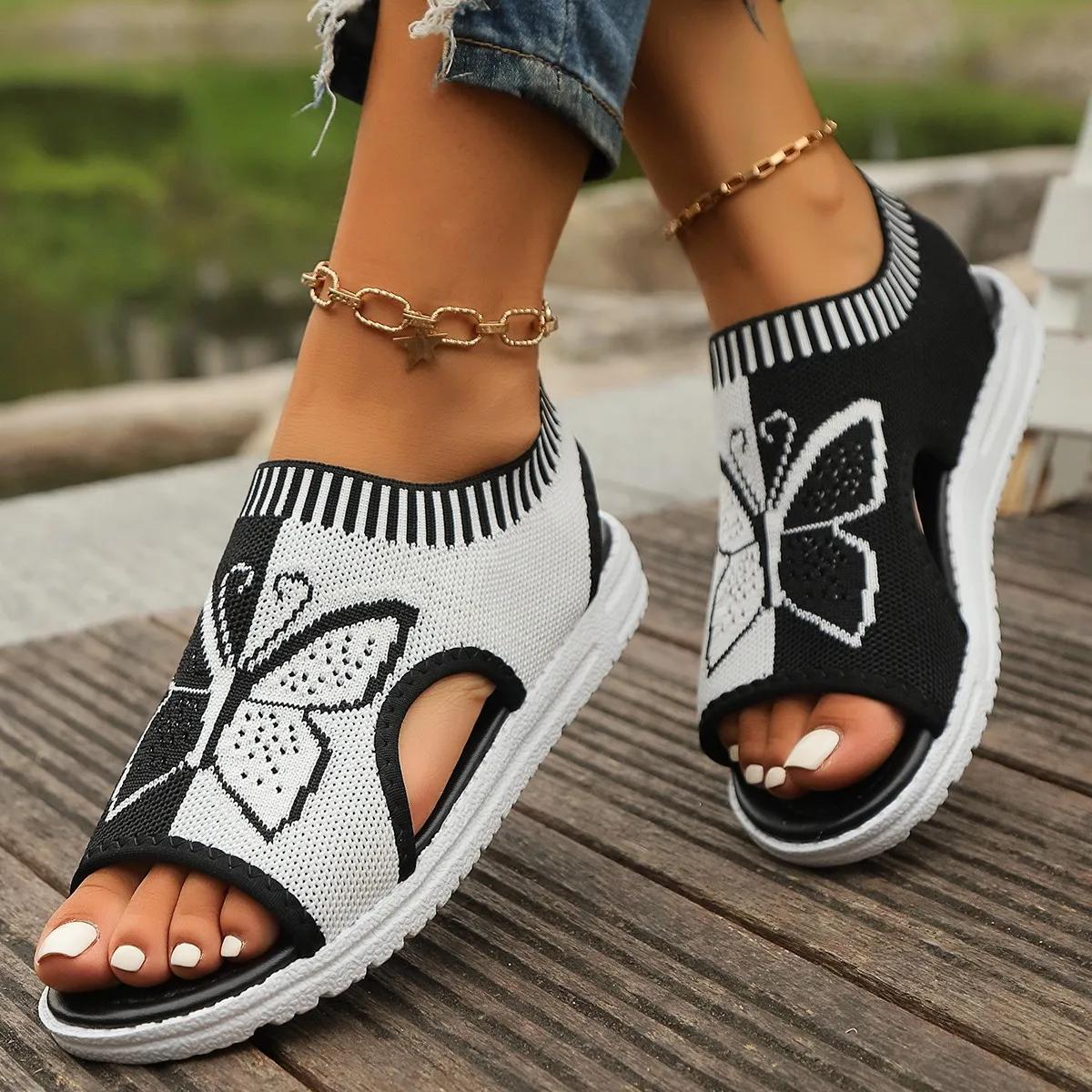 

Fashion Women Sandals Summer 2025 Casual Peep Toe Sandals Mesh Fashion Wedges Butterfly Non Slip Outdoor Breath Sport Sandals Sneakers 36