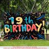 1pc 2D Flat 19th Birthday Party Banner Creative Graffiti Backdrop Indoor Outdoor Scene Party Decor For Garden Patio Living Room Birthday