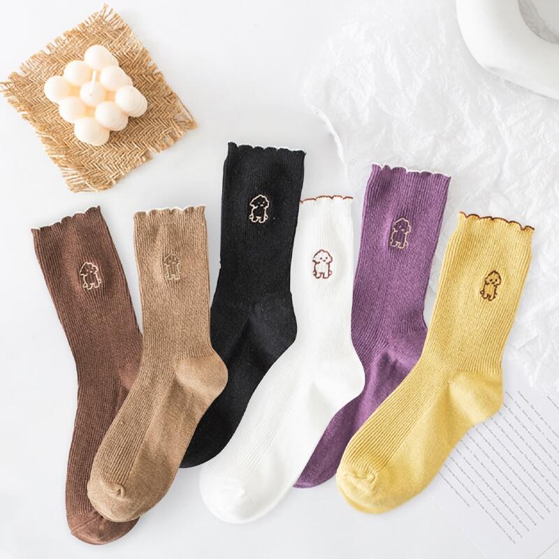 Cute character dog socks season 2 6 color point socks mustard