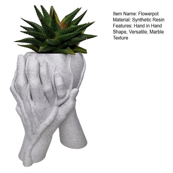Hand in Hand Shape Flowerpot Synthetic Resin Marble Texture Plant Pot Home Decoration Household Balcony Garden Decor