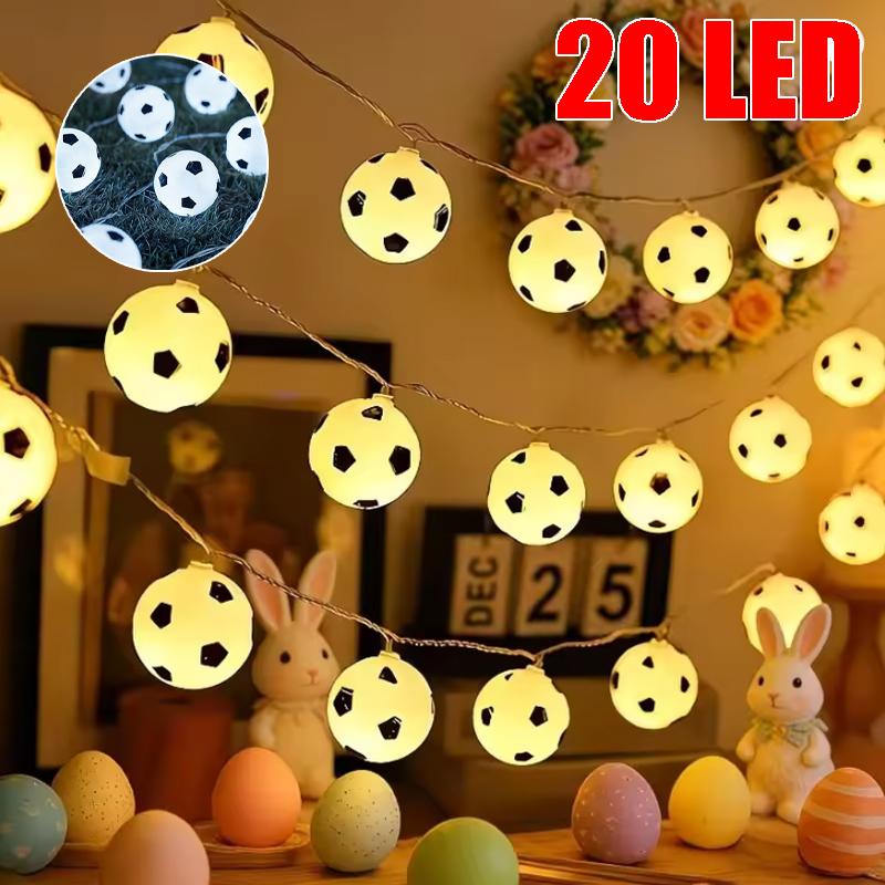 20 LED Soccer Ball String Lights Decorative Fairy Lights for Garden Balcony Bar Party Outdoor Indoor Sports Theme Mood Lighting