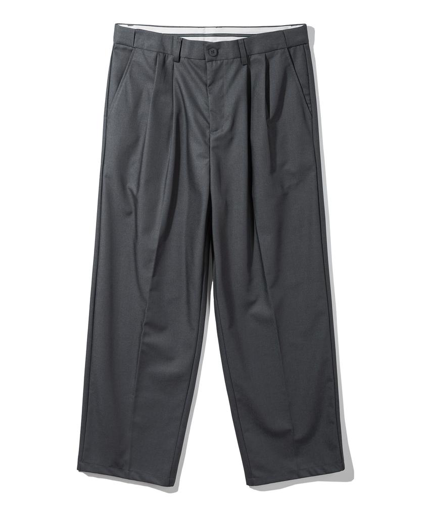 BAKKEN Side Hidden Elastic Two-Pleated Wide Slacks Pants Bk8901_Charcoal