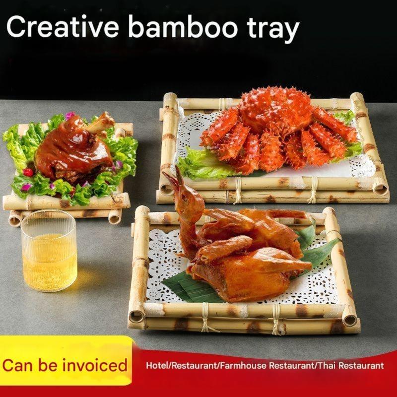 Handwoven Bamboos Serving Tray For Restaurants Hotels And Family Gatherings Sturdy Easy To Cleaning