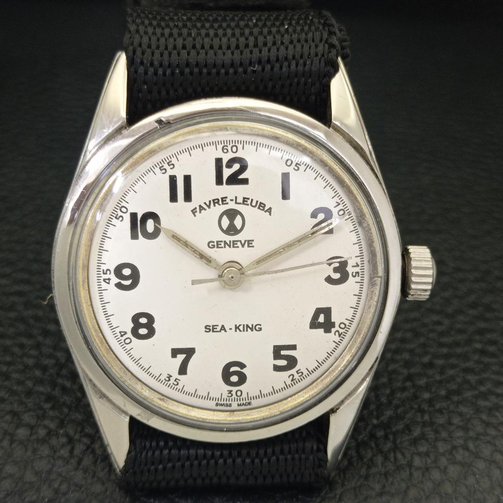 FAVRE LEUBA SEA KING 101 HAND-WINDING VINTAGE SWISS MENS WHITE WATCH A702008-5 R208-a702008