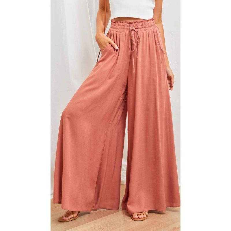 Loose Solid Color Elastic Waist Pants Loose Pure Color Elastic High Waist Pants