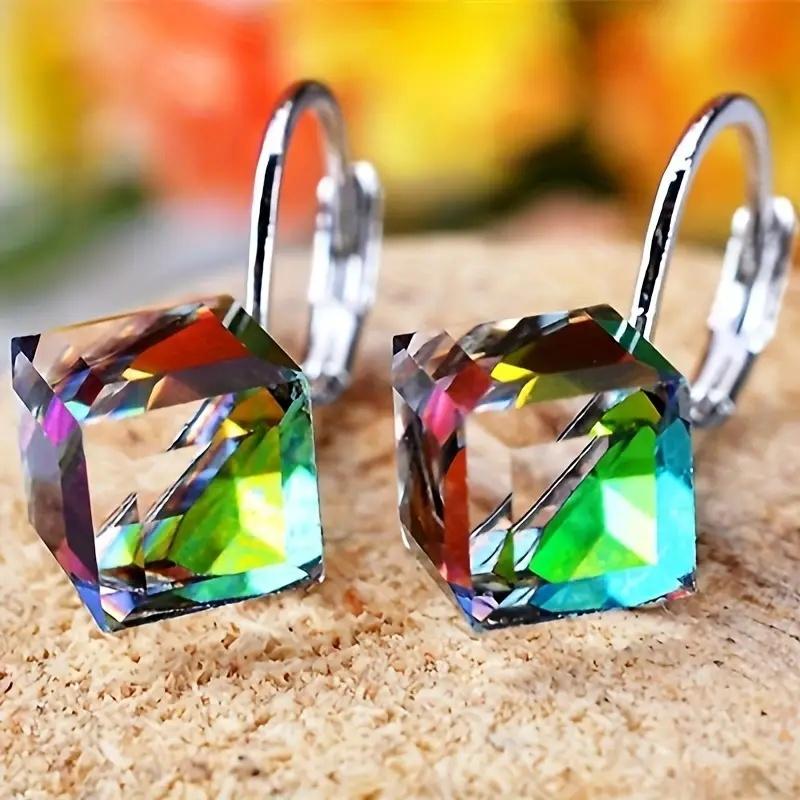Huitan Stylish Women Drop Earrings Shiny Geometric Colorful Special Lady Party Daily Elegant Accessories Luxury Zircon