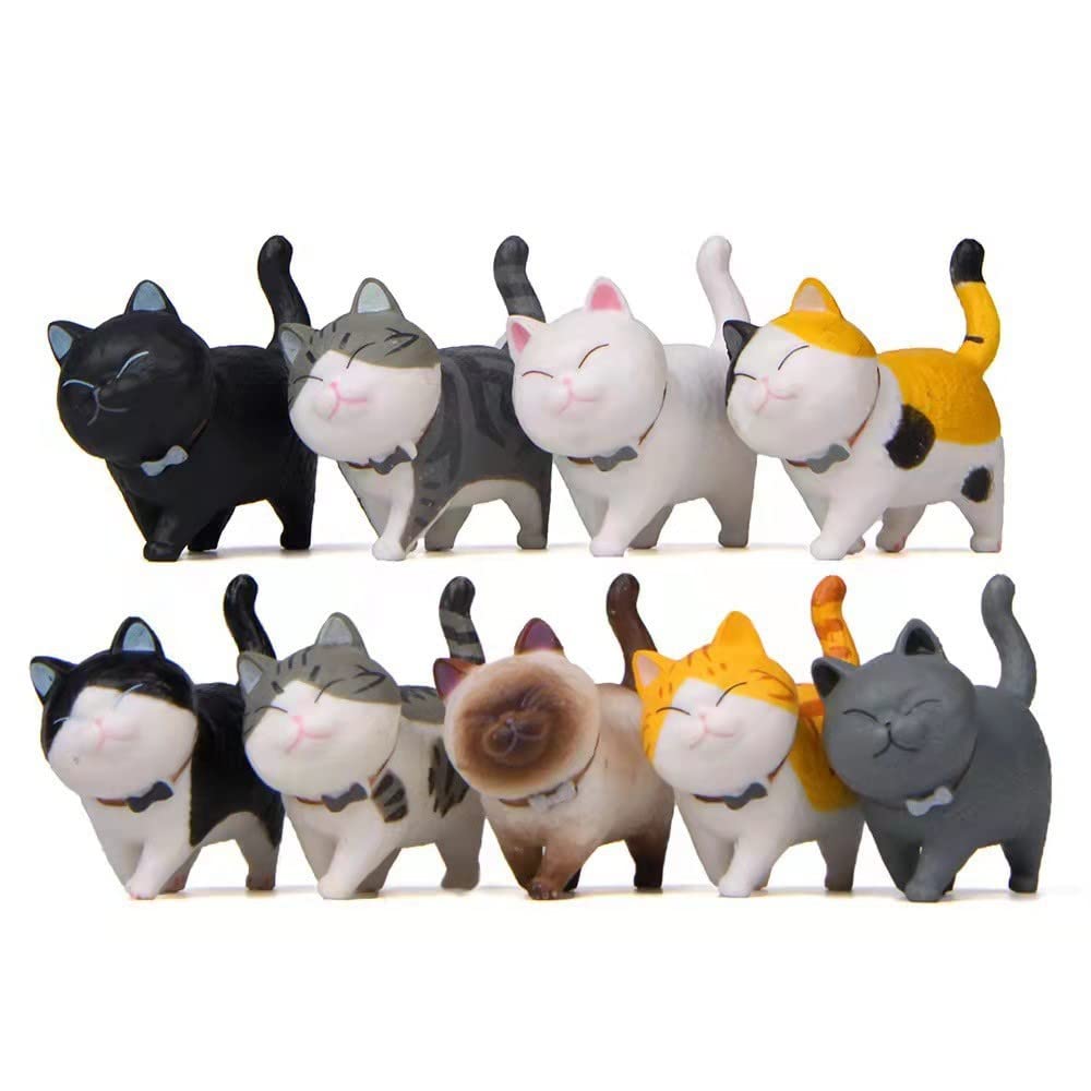 MAYJAI Mini Cat Figurines with Rotating Nordic 9 Kitten Bedroom Toy Holiday Dark Colors Cute Cat Figurines with Movable Decorative Garden Popular Cat