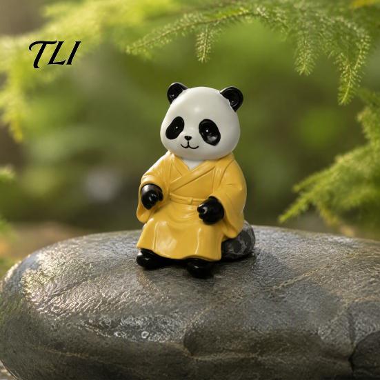 Cute Panda Chess Playing Statue Go Figurine, Resin Zen Robe Tabletop Creative Desktop Ornament for Work Ornament, Tea Room Study Office Decor