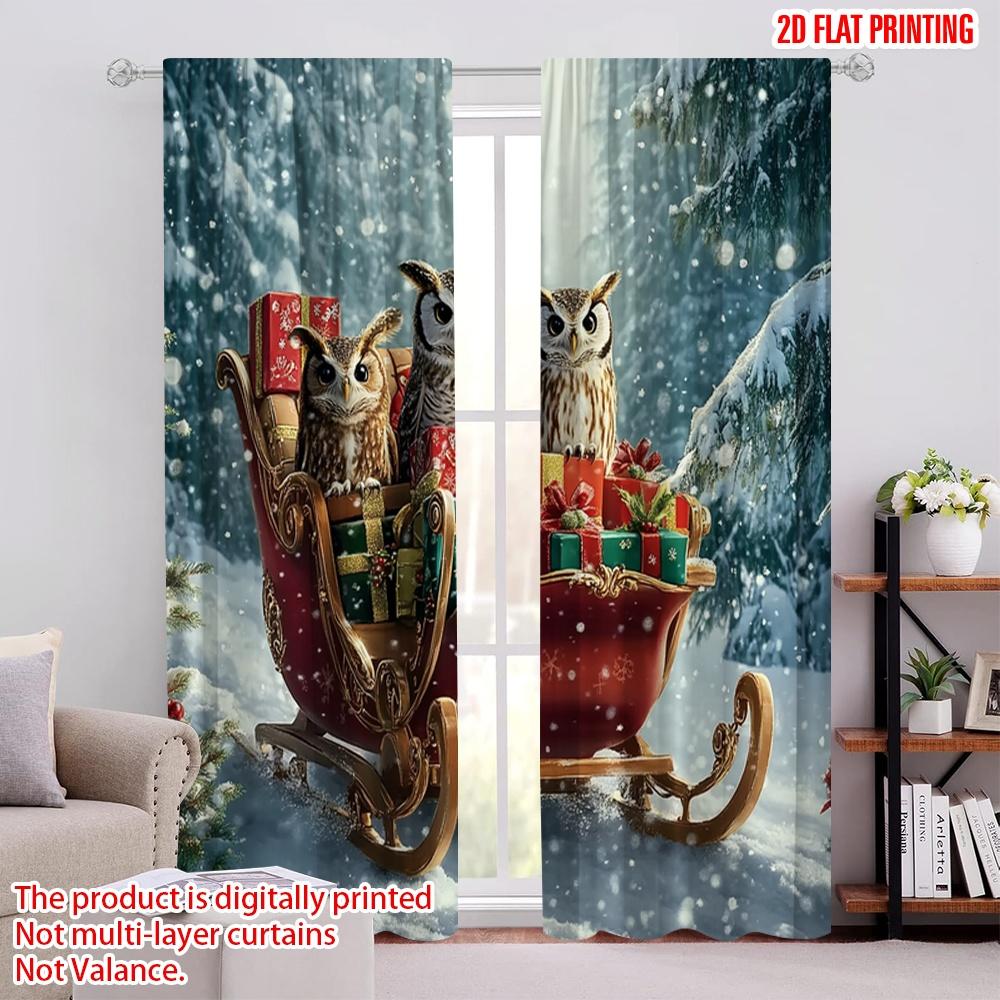 

2pcs,2D plane printing Creative Curtains Christmas Owls Sleigh Gifts Durable Polyester (without rod) Holiday for Bedroom, 52.50 × 116.00 cm 2 pcs