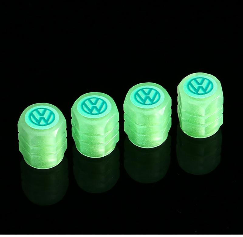 For Volkswagen 4Pcs Car Luminous Tire Valve Caps Tyre Fluorescent Accessories For Volkswagen VW Golf Tiguan T-Cross Amarok Phaeton ID3 Teramont EM1