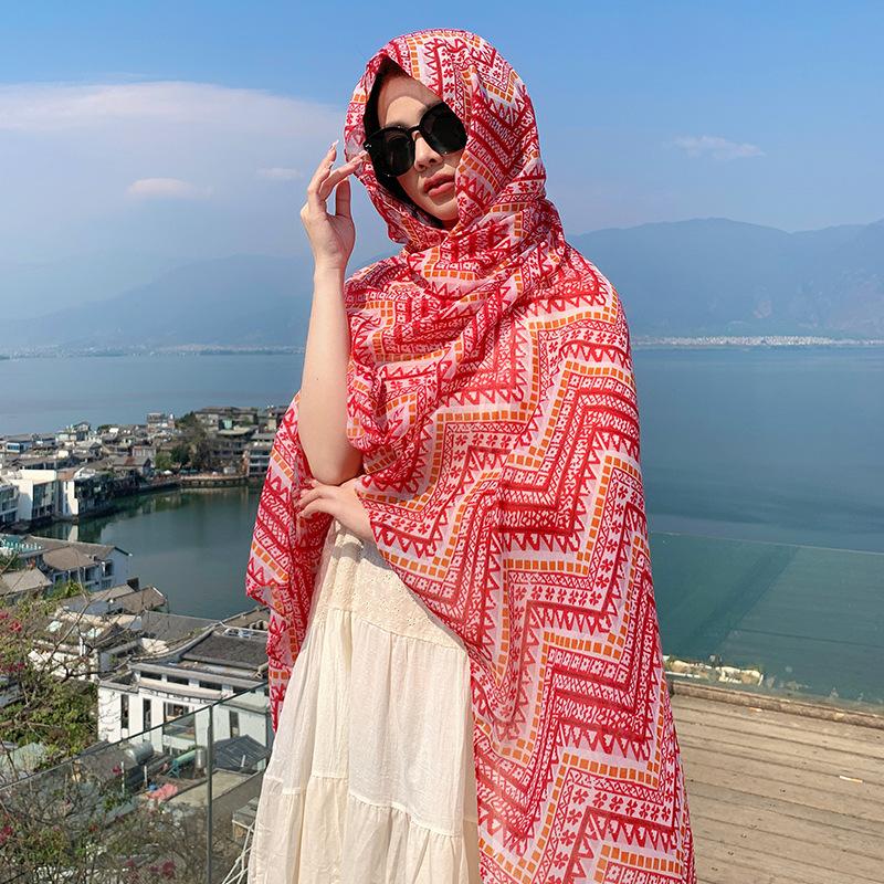 Summer new sunscreen shawl long ethnic style fashion new Chinese style buckle versatile tie-dye travel photo thin 260*60