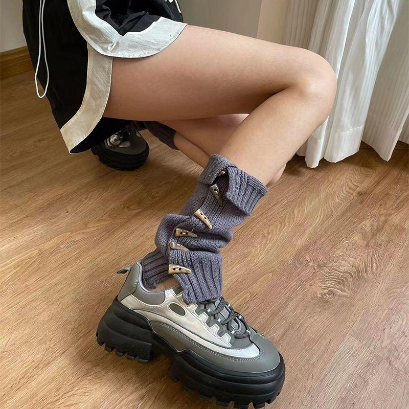 

Гетры до середины икры на пуговицах в стиле Y2K Spice Girl для женщин Японские JK Белые вязаные гетры Носки до середины икры Осень Зима Теплые серый