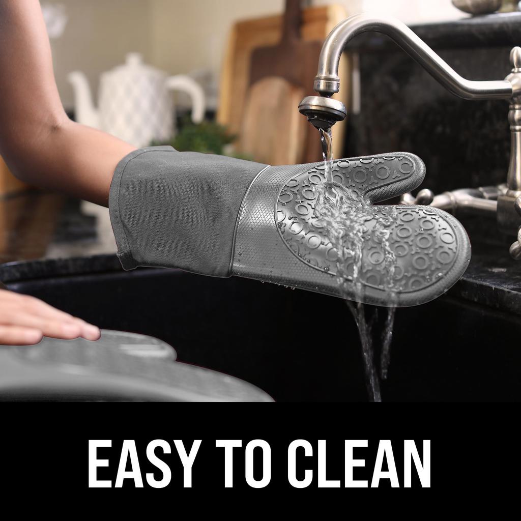 Anti-Scalding Silicone Canvas Gloves, Thickened Heat-Insulated Kitchen Gloves, Oven Baking Heat-Insulated Silicone Gloves