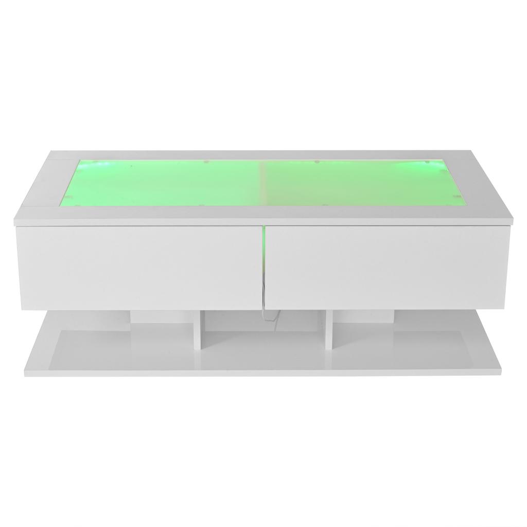 100*50*35cm Coffee Table, High Gloss Sofa Table, Living Room Table with Drawers, Coffee Table with LED Light, Glass Top, White