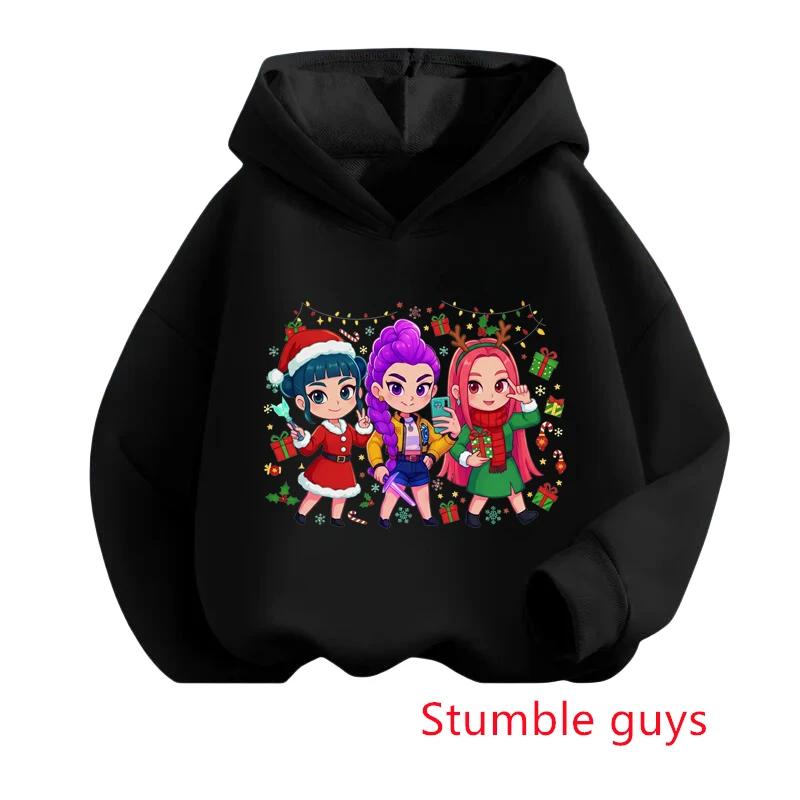 K-pop Demon Hunter Girl Kids Sweatshirt Autumn/Winter Christmas Soft and Warm Santa Claus Print Comfortable Pullover