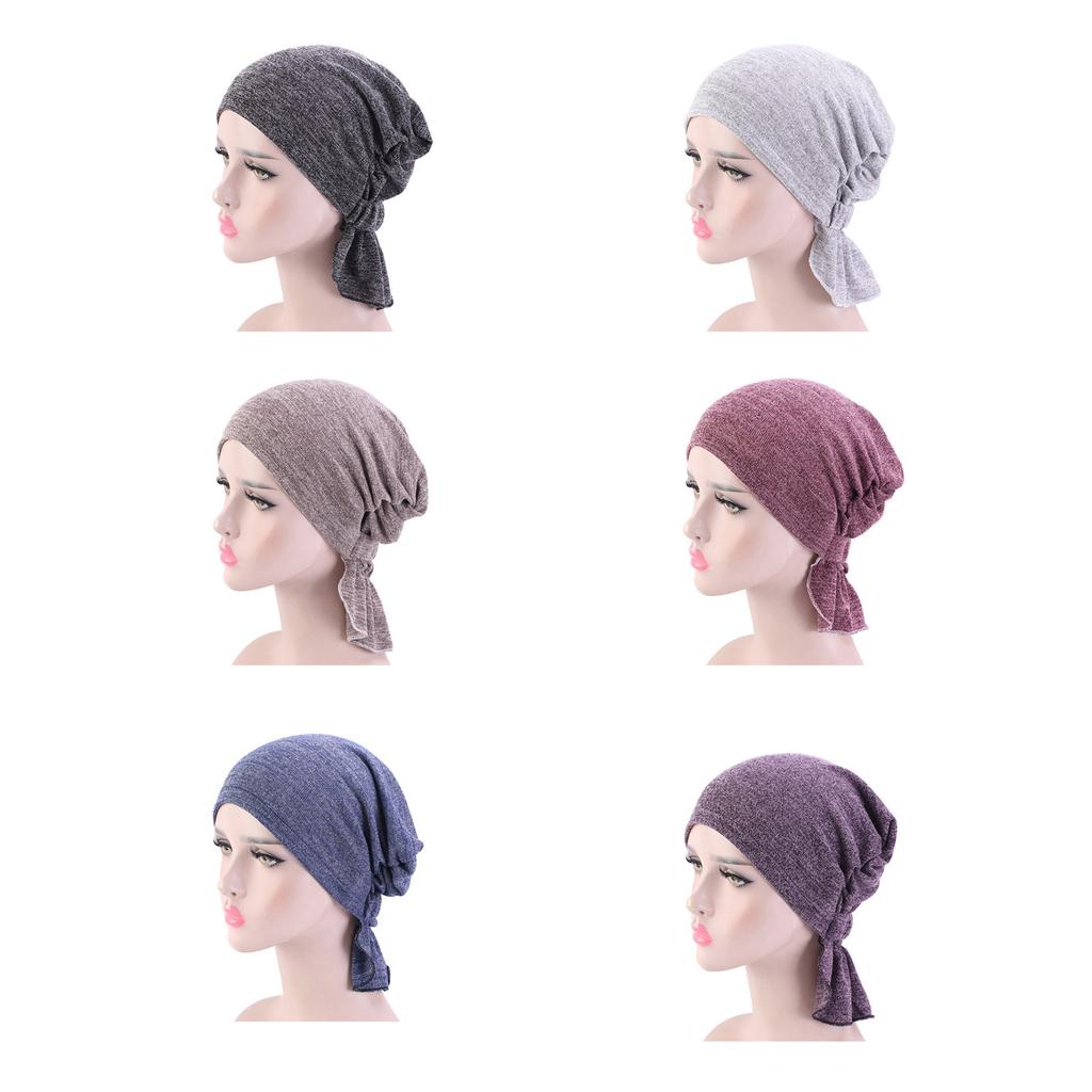 Women Summer Beanies Cap Solid Color Turban Hat Elastic Pre-Cross Chemo Covers Caps Muslim Headwraps Windproof Bandanas