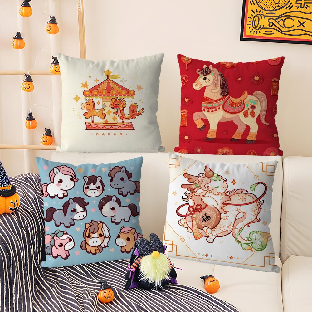 Festive Cartoon Chinese Dragon Print Pillow Case Comfort Sofa Bed Silky Elegant Invisible Zipper Decorative Cushion Cover
