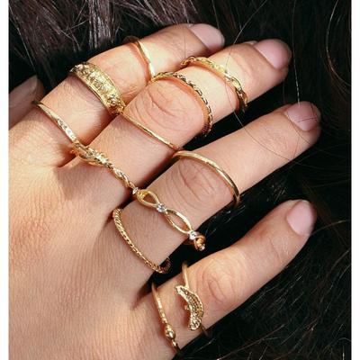Ring Retro Diamond Ring Twelve Combinations of Twisted, Knotted and Carved 12-piece Set Rings