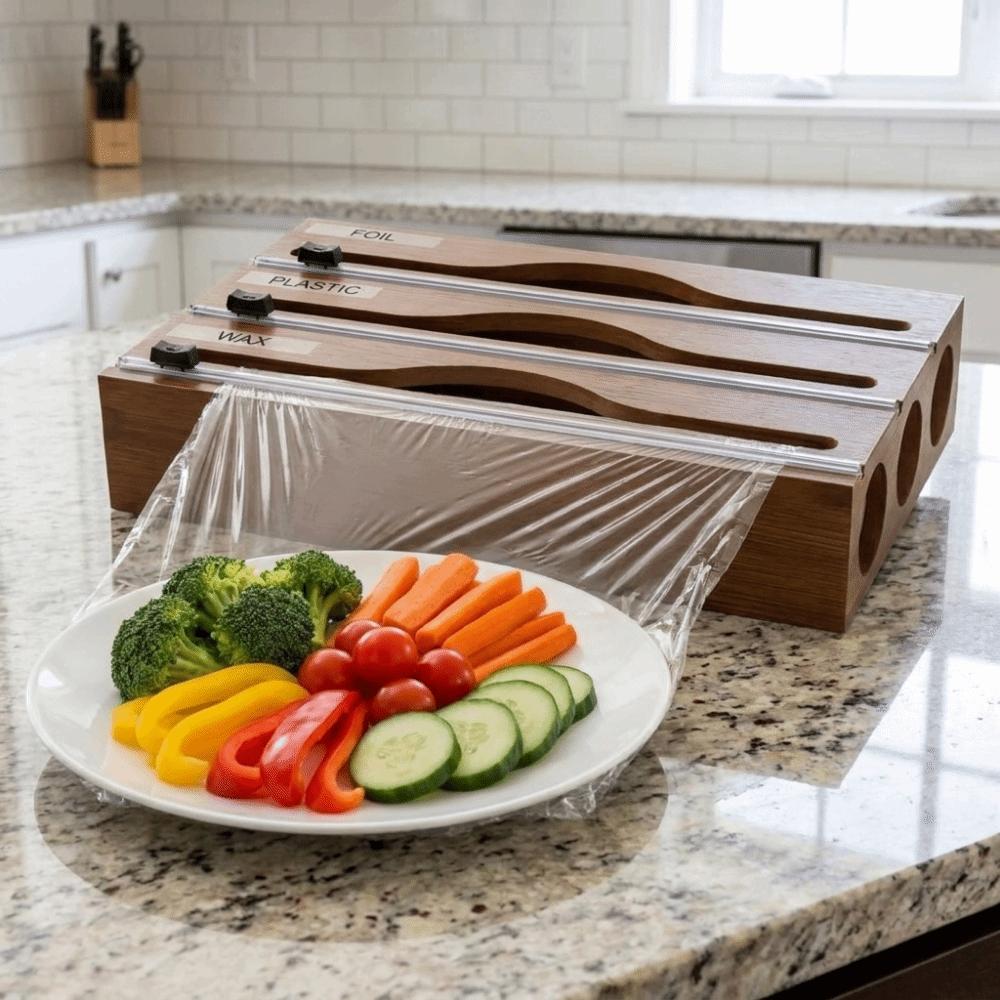 Wall Mounted Plastic Wrap Cutter Box 2 /3 Grids Tin Foil Cutter Wrap Dispenser  Kitchen Organizer