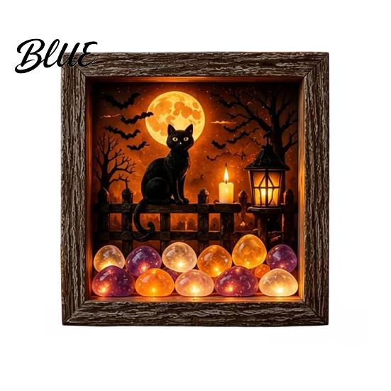 Gothic Shadow Box Night Light DIY Lighted Halloween Ghost Kit Wooden Frame LED Warm Light 3D Picture Craft Kit Memory with Crystal Glass Panel,