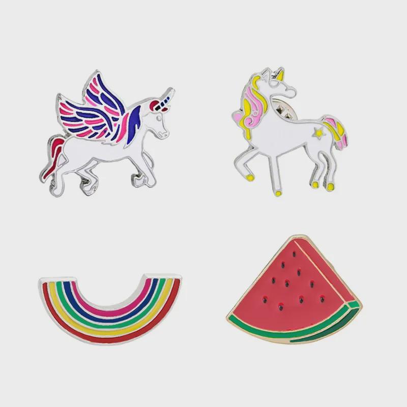 Creative Cartoon Unicorn Pegasus Enamel Brooch - Rainbow & Watermelon Collar Pin