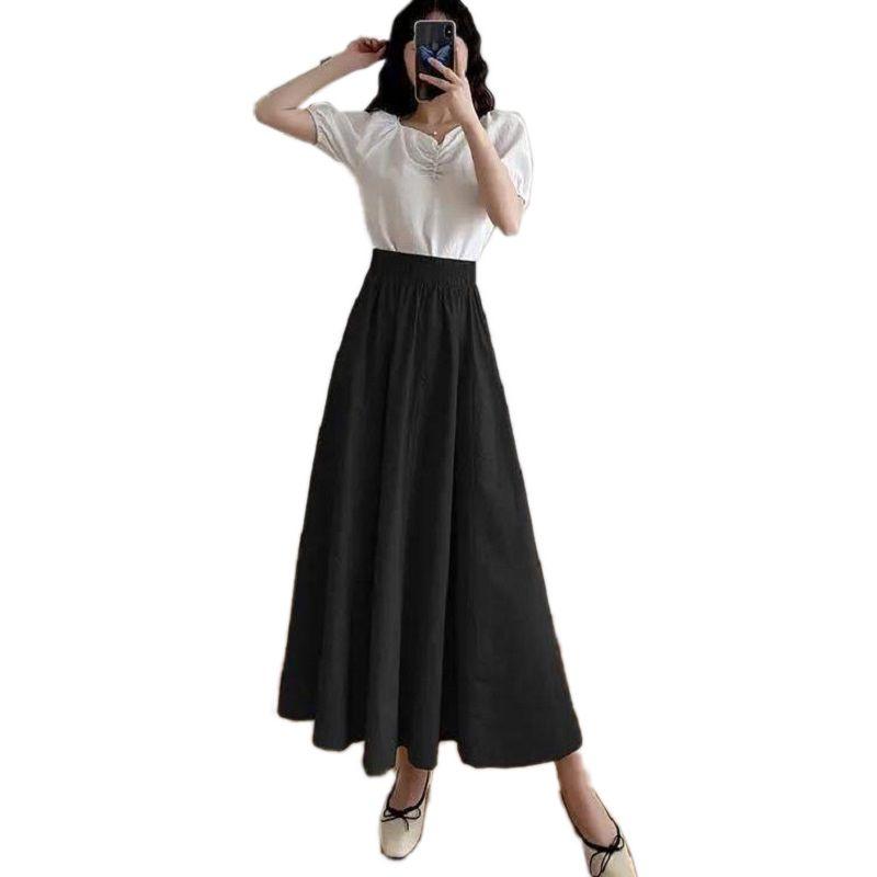 Women Long Skirt Muslimah Plus Size High Waist Plain Maxi Skirt For Casual Wear**