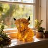 High Land Cow Nightlight Resin Miniature Figurine Desk Ornament Battery Powered for Farmhouse Tiered Tray Decors Gift