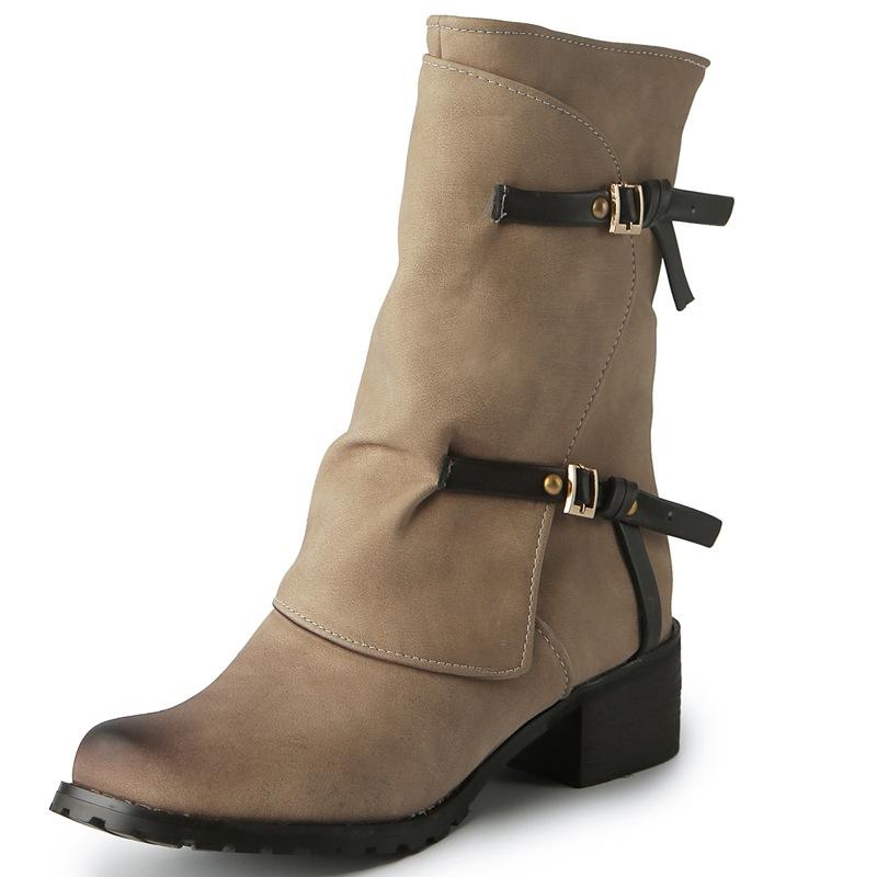 Mote Dame Flate Støvletter Lave Gummi Hæler Søm PU Kort Plysj med Dame Gummistøvler Regn Lav PU Hæler Søm Kort Plysj