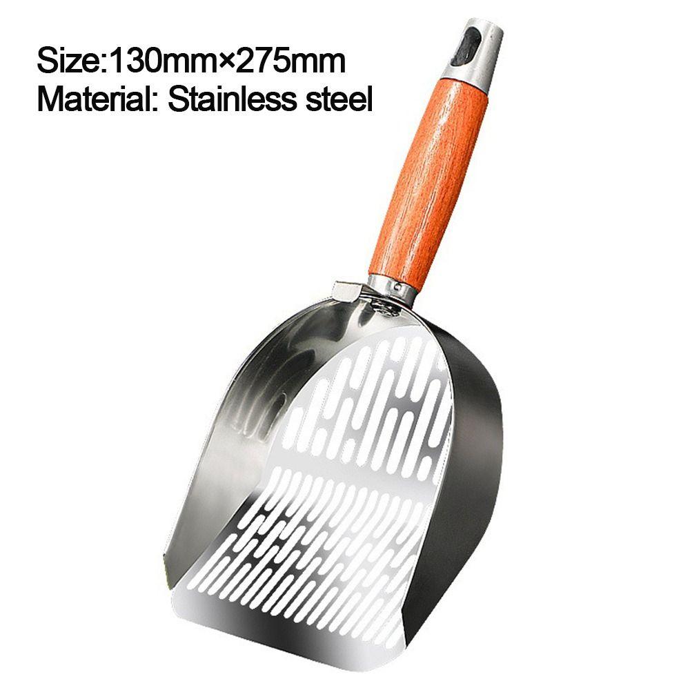 304 Stainless Steel Cat Litter Shovel Anti-slip with Wooden Handle Cat Toilet Scoop Fine Mesh Cat Poop Cleaning Tools