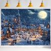 2D Winter Snow Village Full Moon Backdrop Christmas Holiday Photo Background Cloth