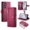 DF-011 For Samsung Galaxy S24+ Case Zipper Pocket Stand Leather Phone Cover with Straps