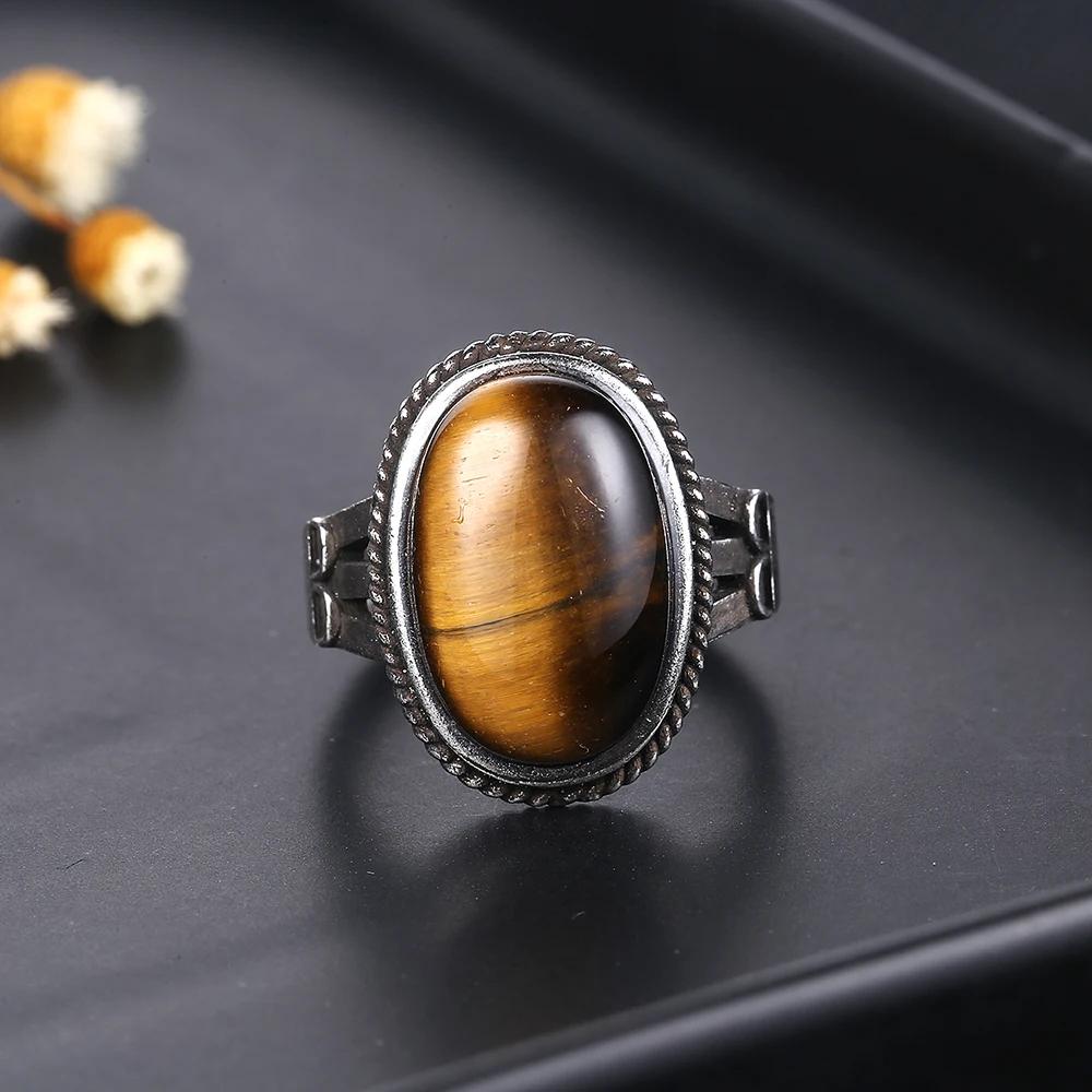 CopperLarge Stone 11x17MM Natural Labradorite Tiger Eye Ring for Women Fine Jewelry Party Wedding Anniversary Gift