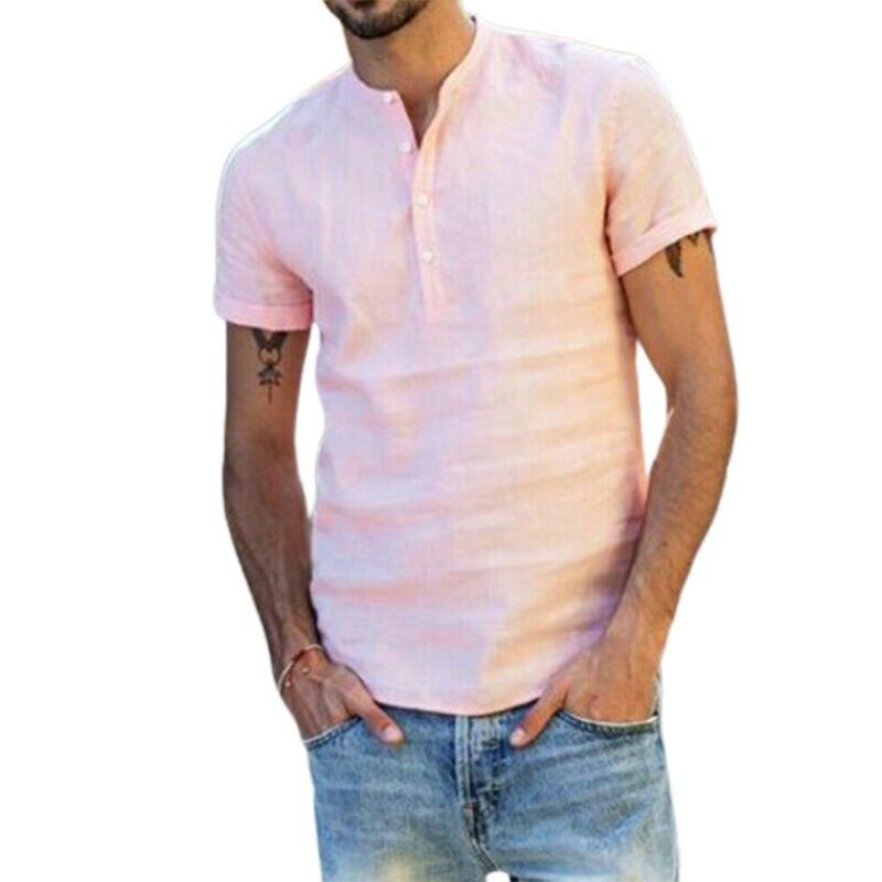 Mens Short Sleeve Stand Collar Shirt 