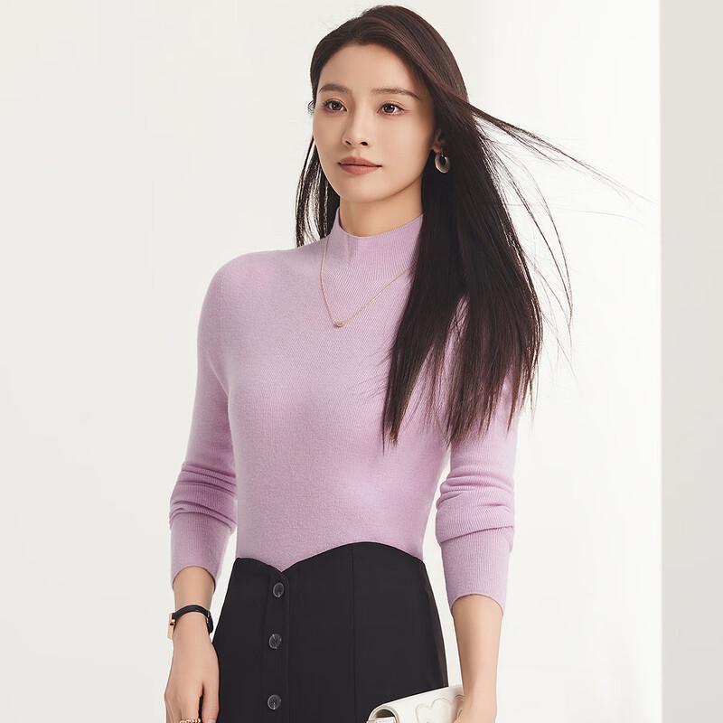 FAPAI Women's 100% Lambswool Slim Fit Semi-High Neck Sweater