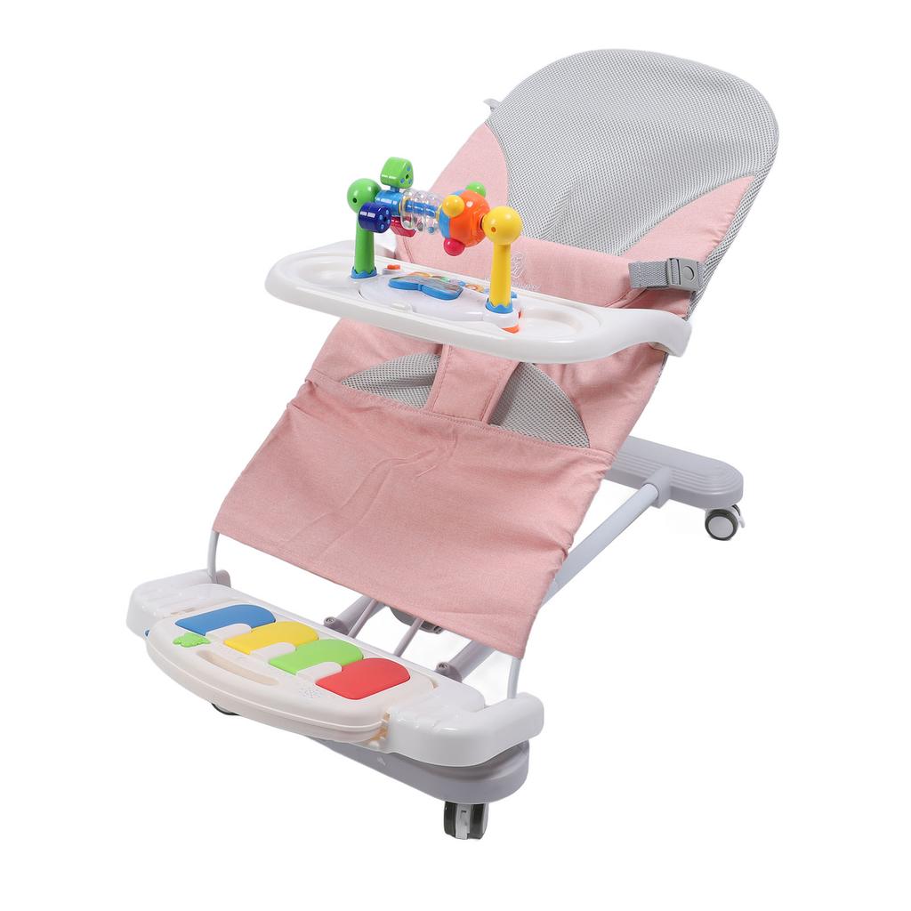כיסא נדנדה לתינוק כיסא נדנדה לתינוק עריסה עם מוט צעצועים גלגלים מסתובבים מגש אוכל פסנתר פדלים