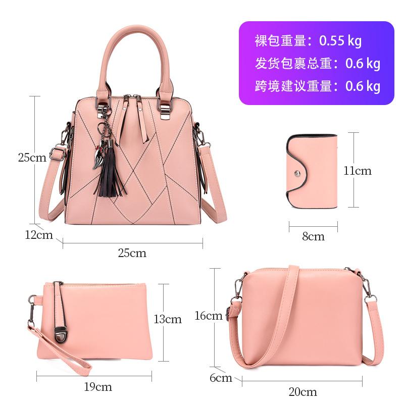 Solid Color Fringed Large-capacity Shoulder Bag Popular Fashion Portable Oblique Span Bag Splicing Bag