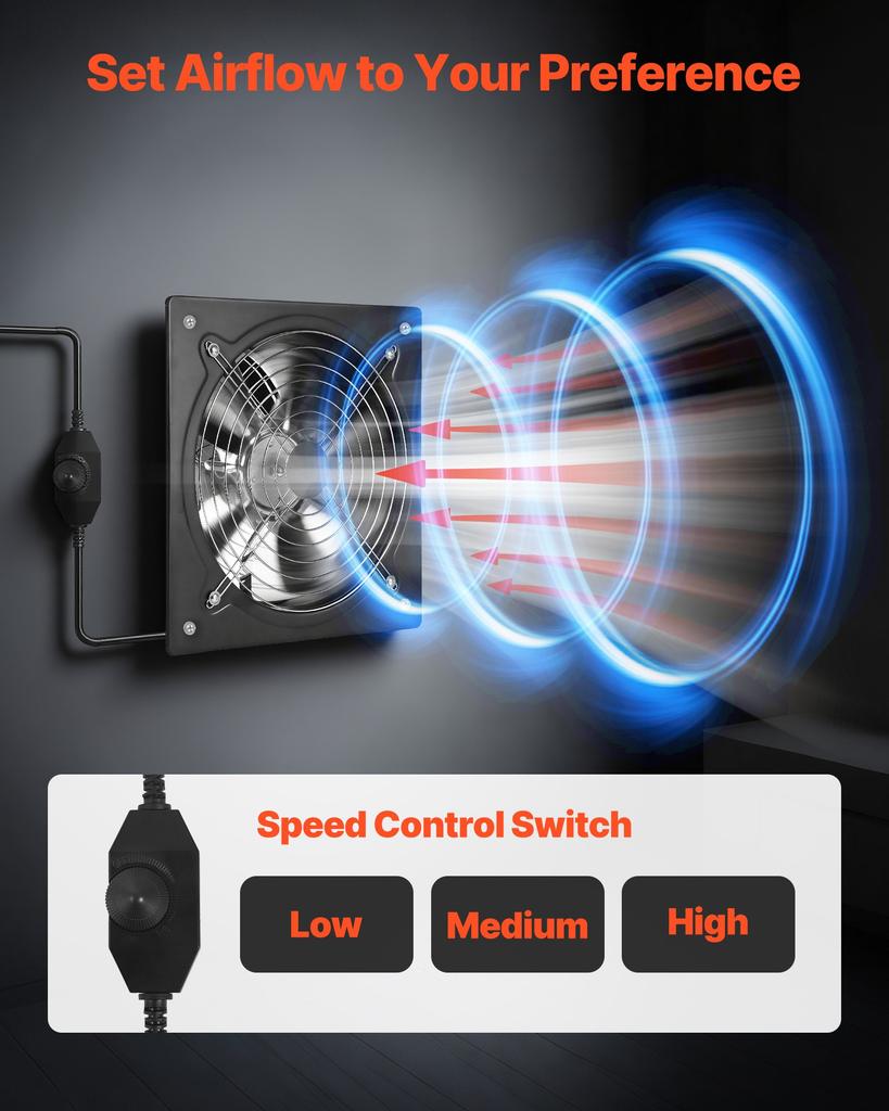 VEVOR 30.5 Cm Exhaust Fan, 1558 CFM High Velocity Wall Mount Vent Fan with Speed Control, 70W Low Consumption