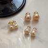 Silver Needle Cherry Blossom Pink Tiannu Flat Round Steamed Bread Pearl Stud Earrings Women'S Light Luxury High-End Temperament Atmospheric Earrings